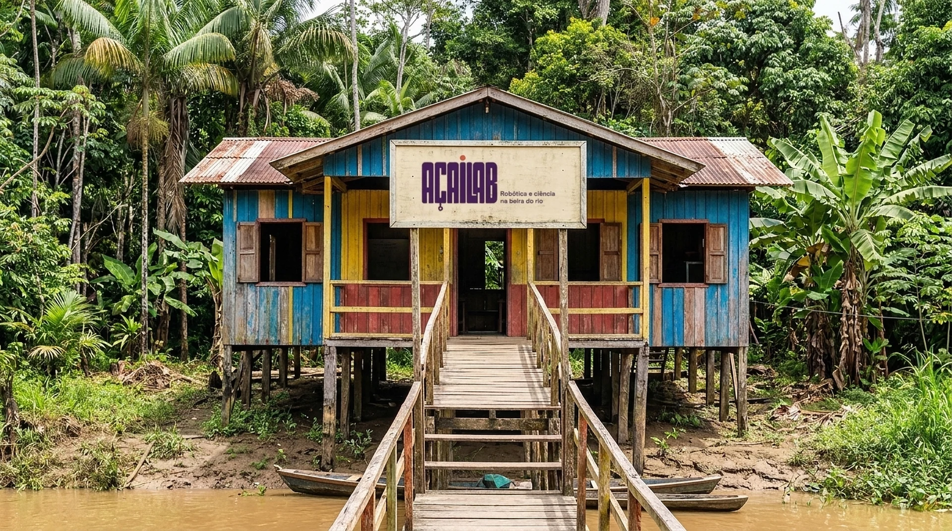 Fachada da escola com a placa do Açaí Lab